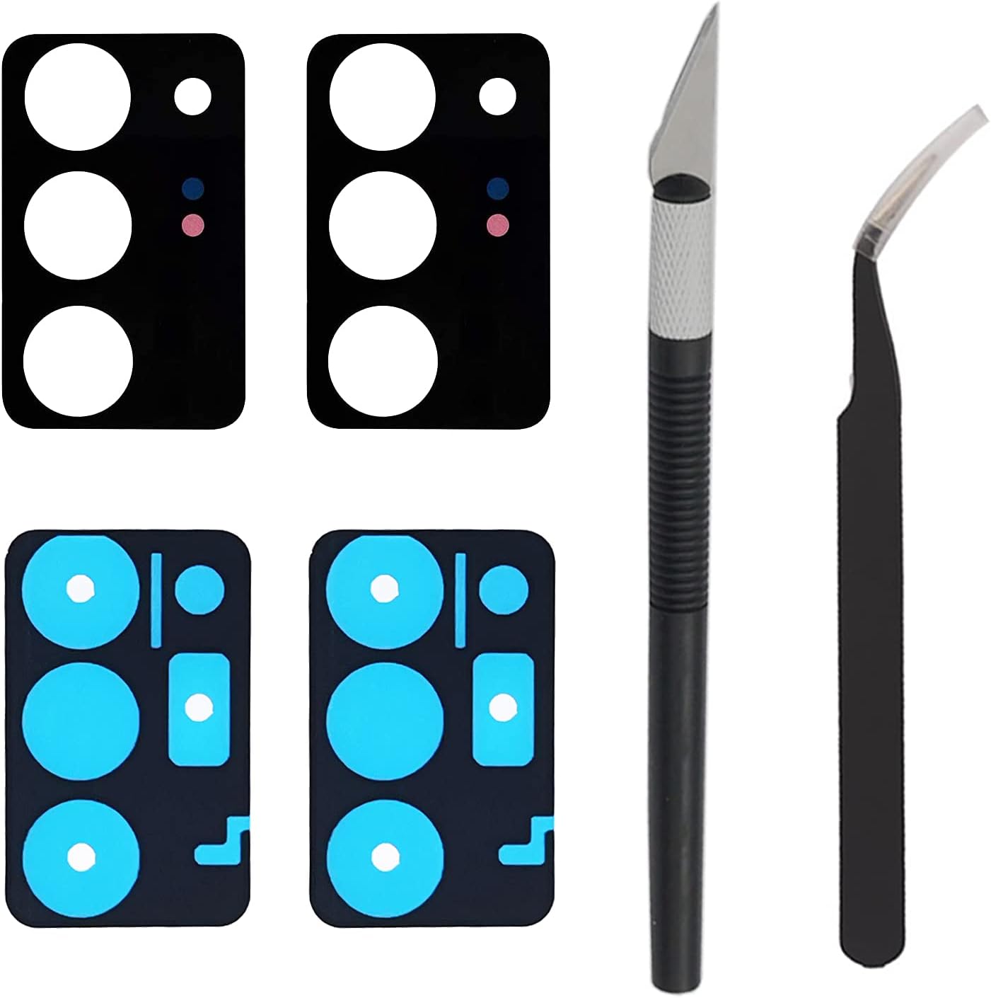 2 Pack Rear Back Camera Lens Glass Replacement for Samsung Galaxy Note 20 Ultra N985 / 5G N986 (All Carriers) 6.9 Inch with Adhesive, Tweezers, Precision Knife Repair Tool Kit (Mystic Black)