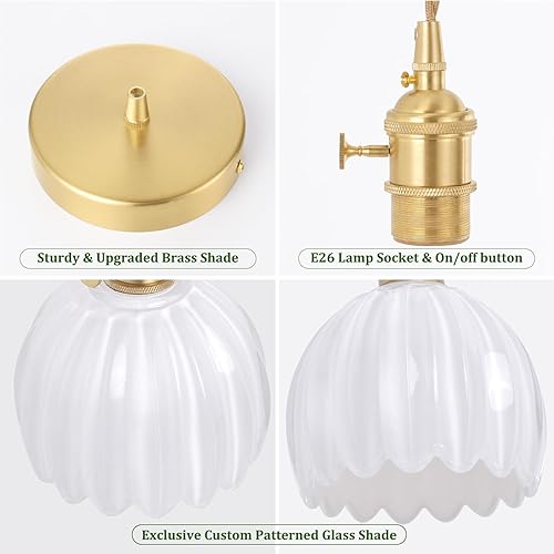 Miniatura 72 de Lámpara colgante con pantalla de cristal ámbar Scindapsus de cristal, lámpara colgante vintage de latón, luz colgante ajustable para cocina, isla