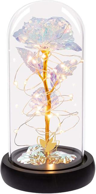 Valentines Gifts for Her,Colorful Galaxy Artificial Flower Rose Beauty and The Beast Rose,Colorful LED Lights in Dome Glass, Gifts for Women,Gifts for Mom,Anniversary,Birthday Gifts(Colorful Rose)