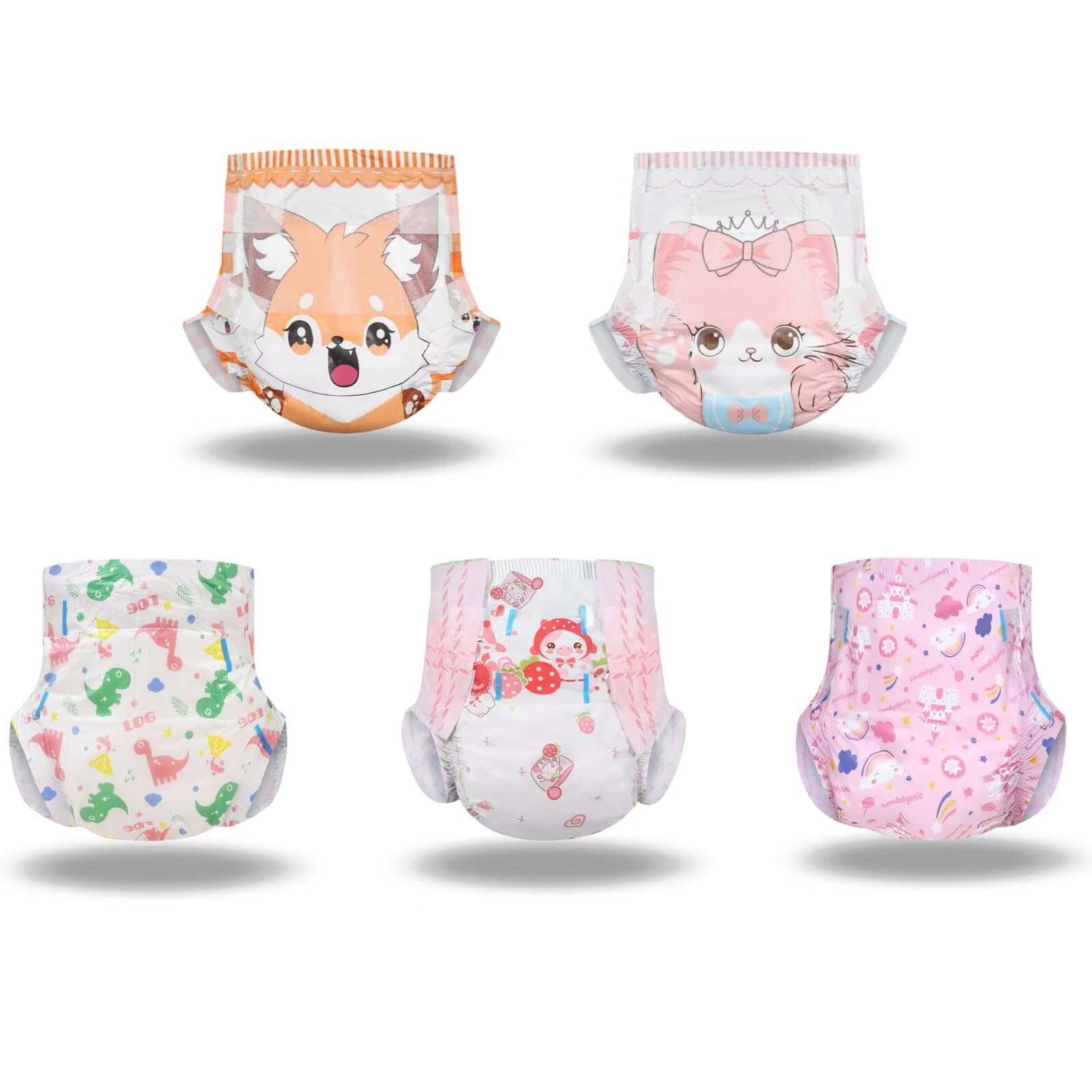 Landofgenie Printed Adult Diapers 10 Pieces, 5 Patterns, 5000ml High Absorbency Incontinence Briefs for Men & Women (28-38 inch)