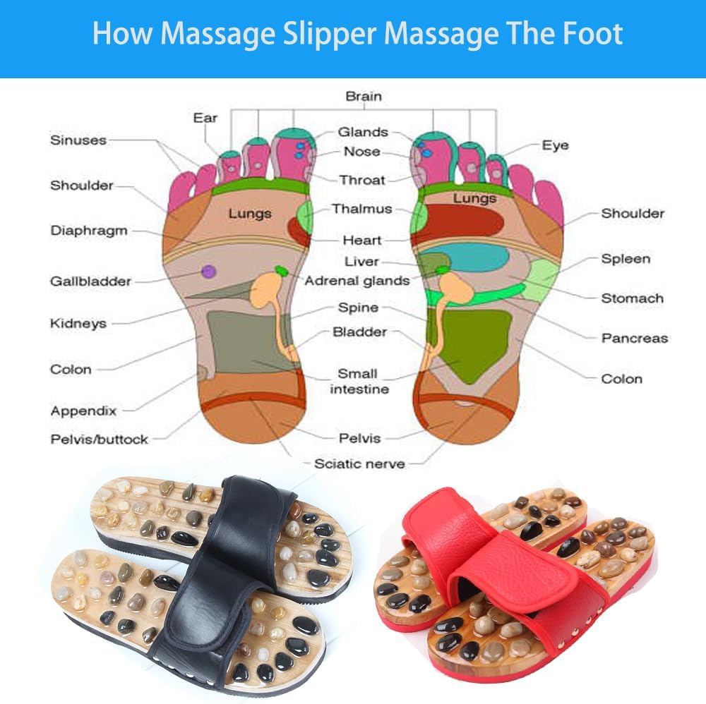 Reflexology Foot Massager Slipper Acupuncture Massage Sandals with Natural Stones Acupoint Massage Shiatsu for Foot Pain Relief Suit for Men and Women (S) Black - Image 6