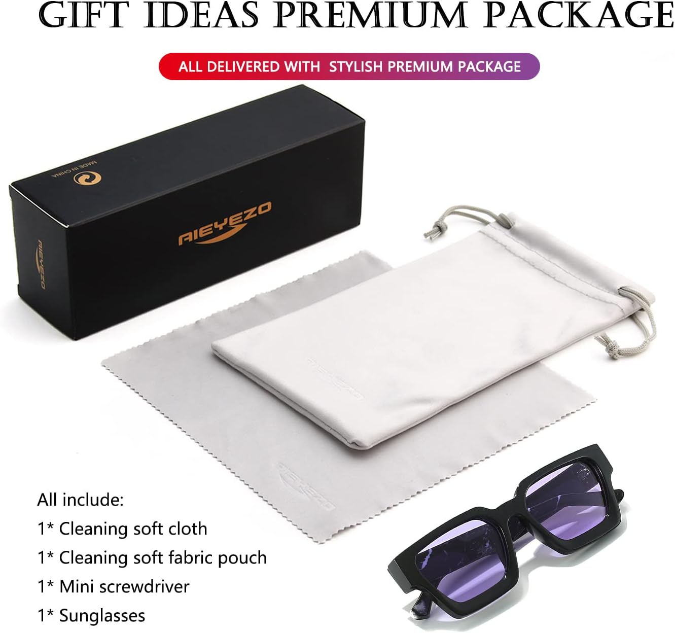 AIEYEZO Square Sunglasses for Women Men Square Thick Frame Sun Glasses Simple Designer Style Shades - Image 7