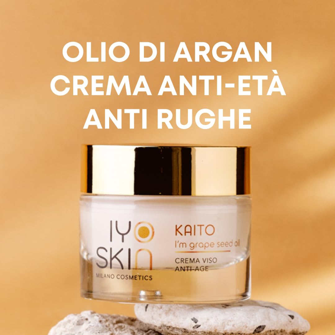 Iyoskin Crema viso Kaito Detergente Viso per Trattamento Antietà Crema Antirughe Pelle Secca e Grassa Crema Idratante Viso con Olio di Argan, Burro di Karitè e Olio di Vinaccioli 50ml