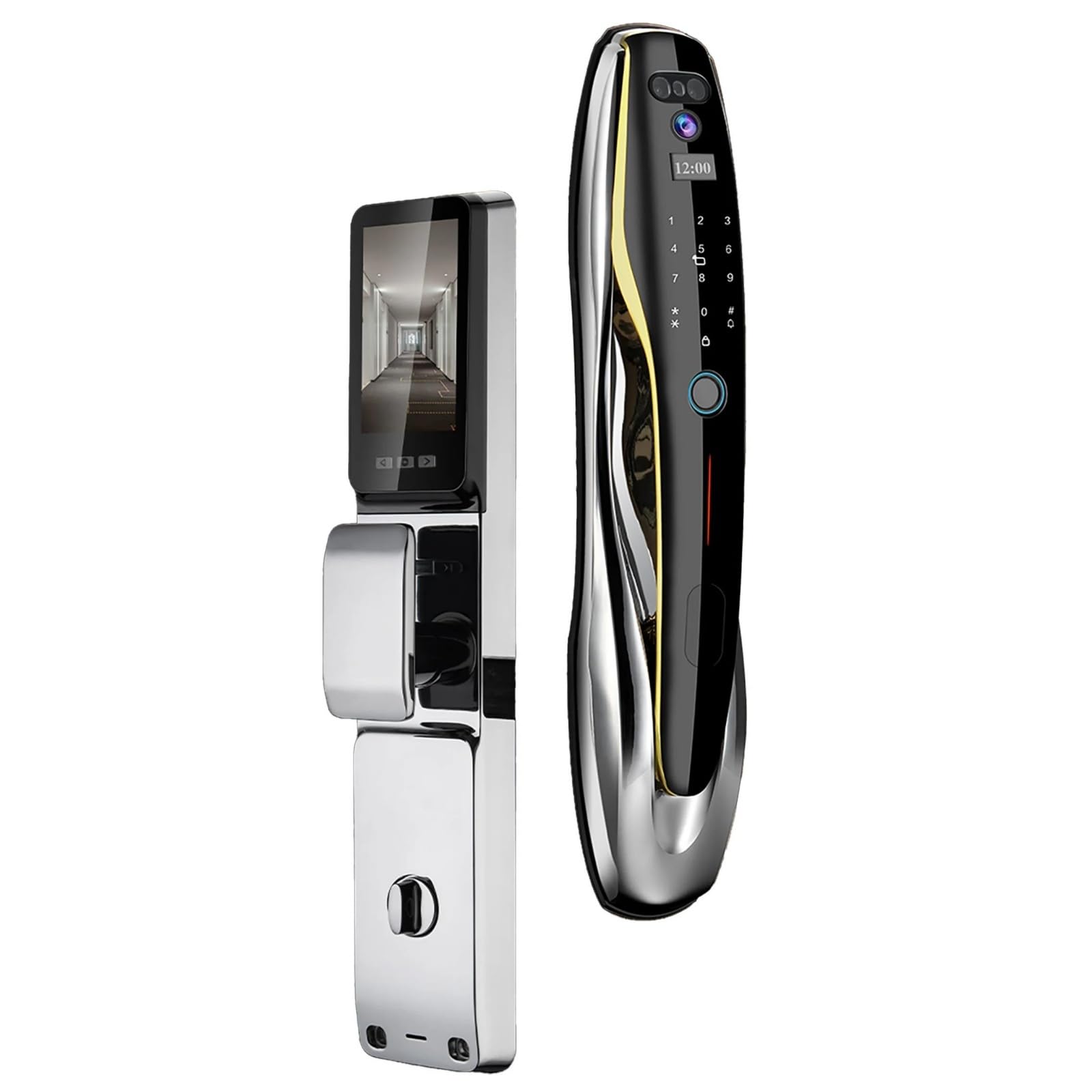 Serrure connectée Tuya, reconnaissance faciale 3D, verrouillage d'entrée par empreinte digitale, interphone vidéo, verrouillage de porte d'entrée sans clé, gris ciel étoilé,24 * 240mm