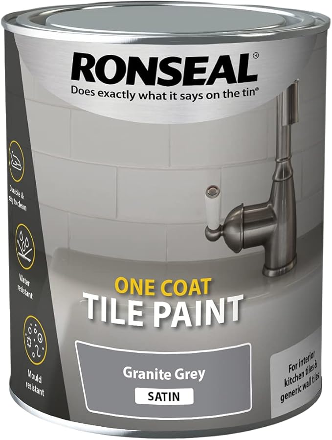 Ronseal One Coat Tile Paint Gran Gry Satin 750ml, Grey, RSLOCTPGS750