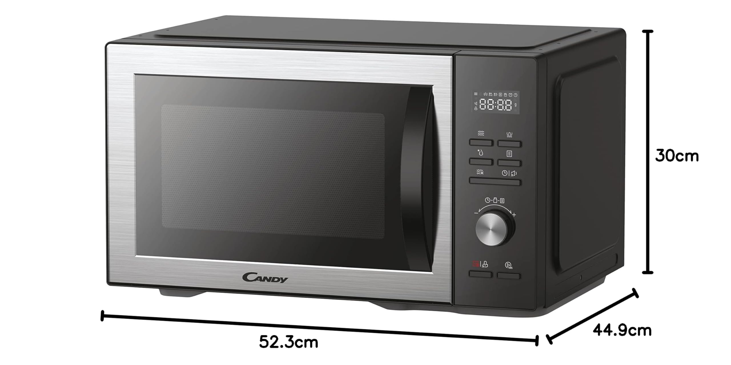 Candy CMGA31EDLB Four Micro-ondes, Gril Quartz 1000W, Grande Capacité 31L, Recettes Automatiques, Fonction Gril, Nettoyage Auto, Programmateur digital, Fonction décongélation, Noir Silver