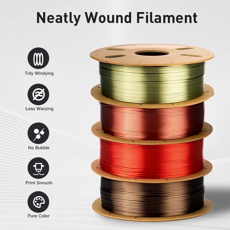 Image of ERYONE Silk Filament PLA+ 1.75mm Upgraded Shiny 3D Printer Filament, Gloss Finish, Fit Most FDM Printer Stable Printing,1kg (2.2LBS) /Spool, Copper