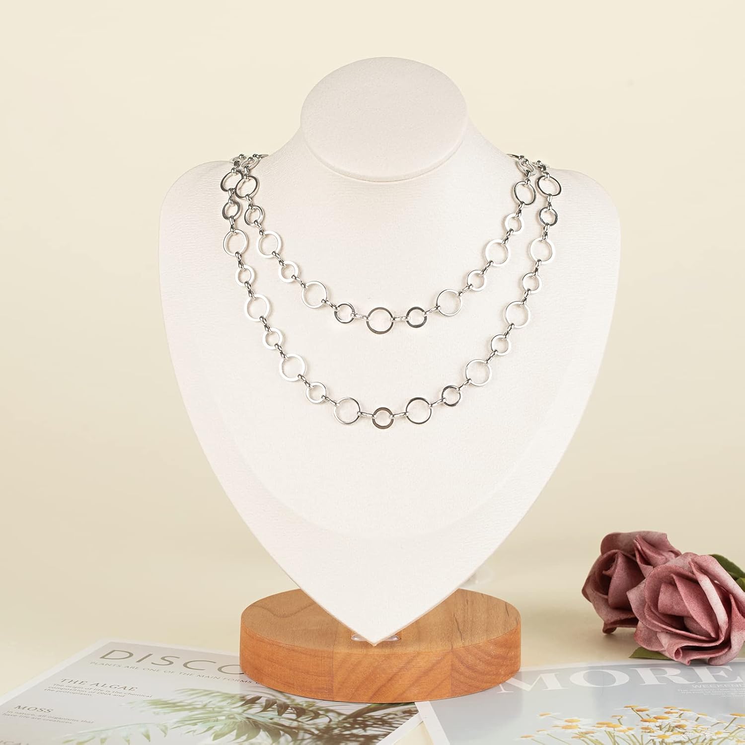UMAOKANG 13 Feet Silver Jewelry Making Chains, Stainless Steel Circle Cable Necklace Chain with Jump Rings and Lobster Clasps Crafts Chain Bulk