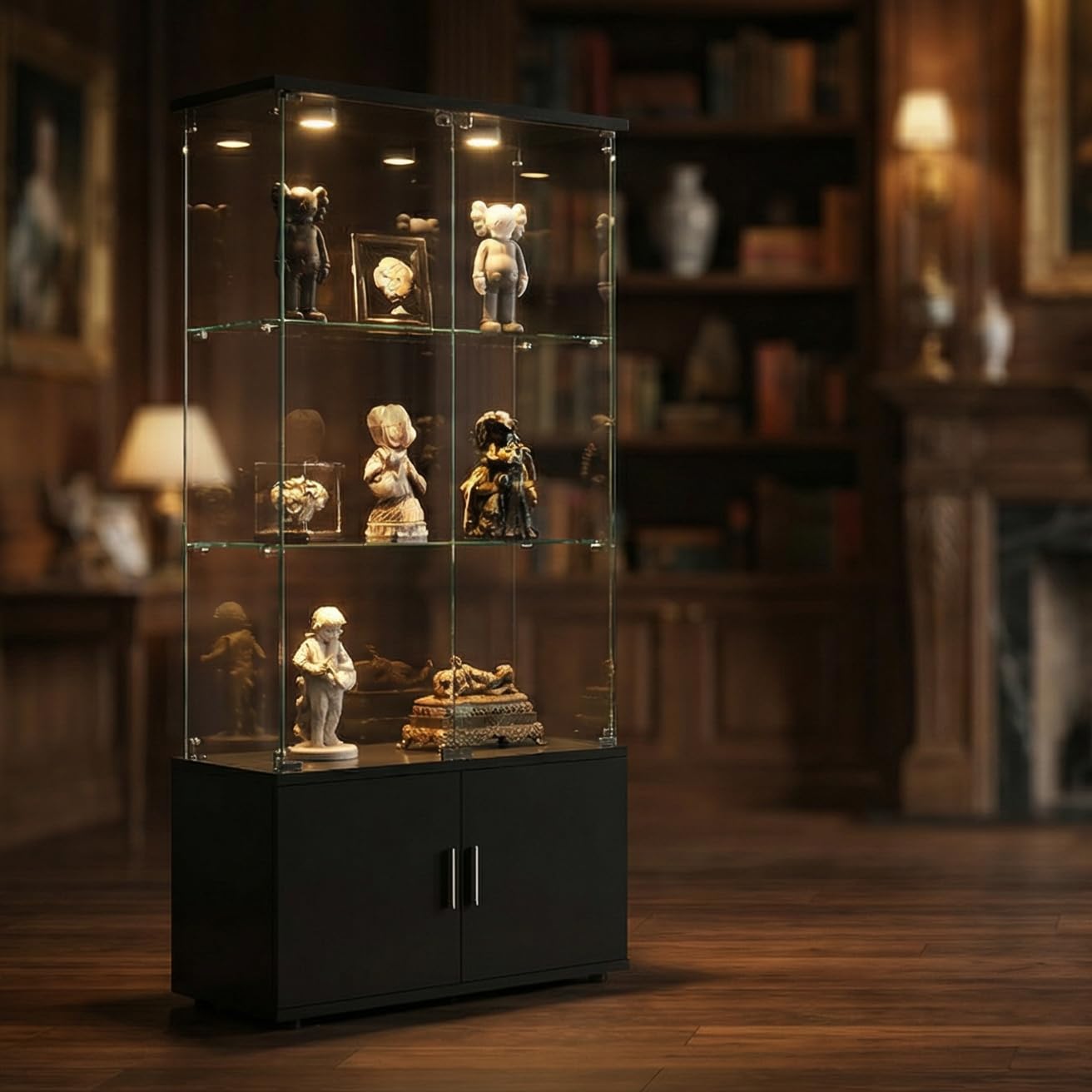 Vitrine, Vitrine, LED-Vitrine, Glasvitrine für Kollektion mit 2 Türen, Vitrine, 3 Ebenen, Vitrine, Vitrine, Vitrine, Vitrine, Vitrine, Schrank mit Vitrine, Möbel für Wohnzimmer, Bar (3 Etagen +