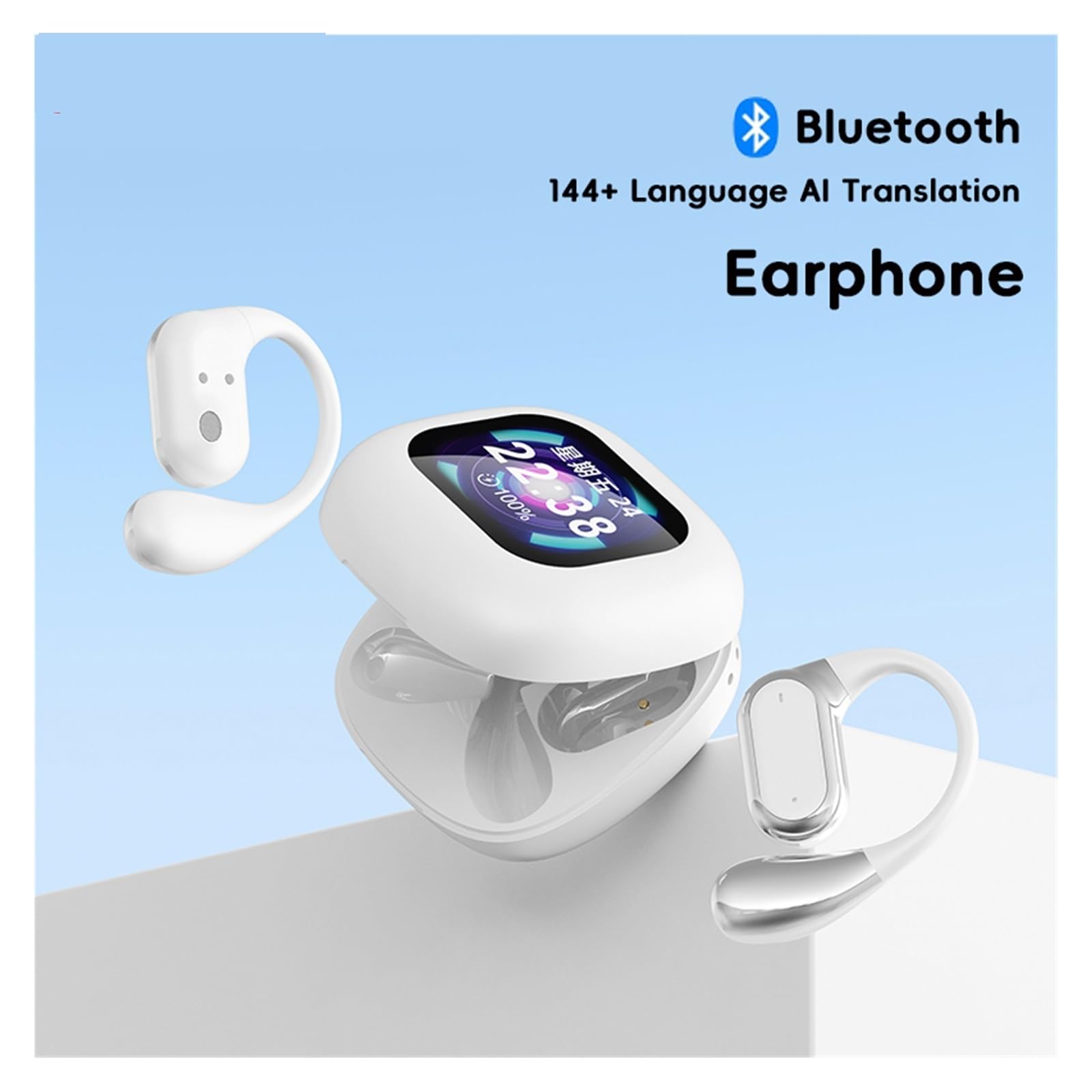 Real-Time Language Translator Headphones Bluetooth Earphones Sports Noise Reduction Earhooks Headset Smart Touch Screen(White)