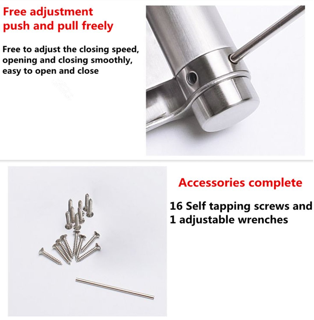 Bisagras de Doble Acción 125 mm Acero Inoxidable 304, Ajuste de Tensión, Cierre Automático, Soporta 40 kg, Ideal para Puertas de Salones, Cafeterías y Más (2 Piezas)