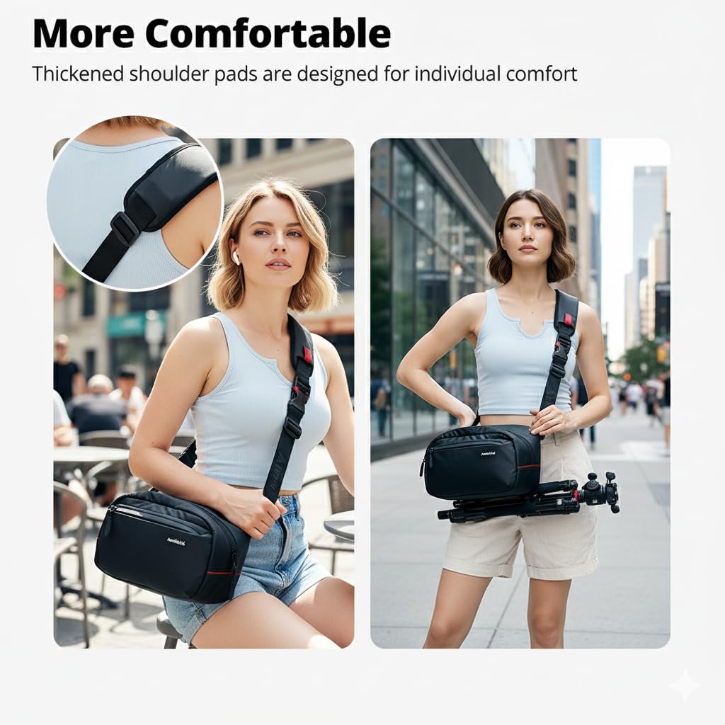 AMBITFUL Genie Magic Camera Sling Bag - Padded Shoulder Strap, Tripod Holder, Waterproof & Lightweight with 8 Compartments, DSLR/SLR/Mirrorless Bag for photographers