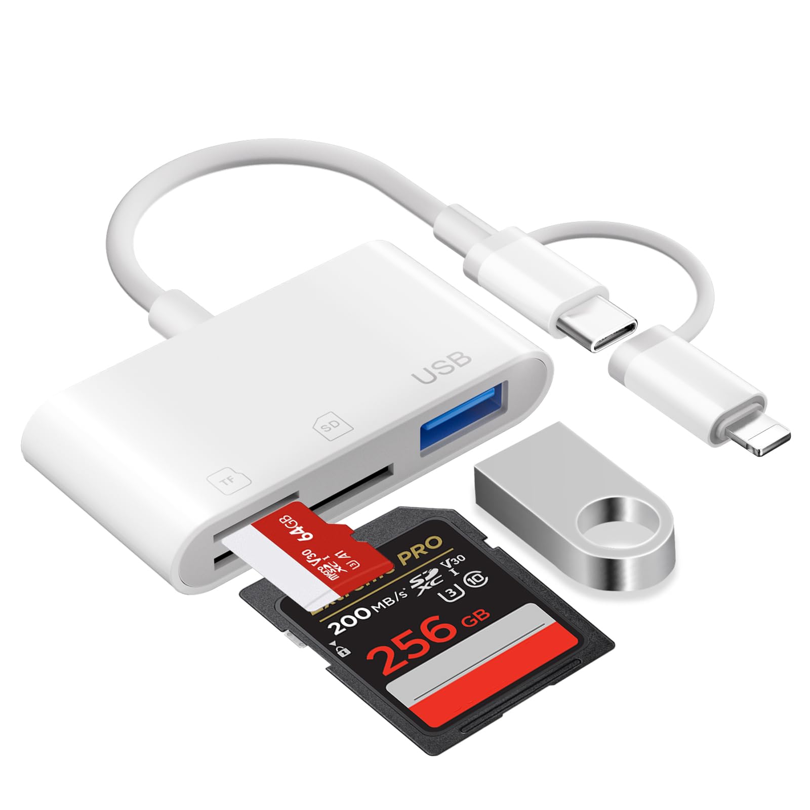 [Certificato Apple MFi] Lettore Schede SD per iPhone, USB C Lightning Adattatore Scheda SD per SD/Micro SD, SD Card Reader for iPhone, Lettore Schede Memoria per iPhone 16 15/iPad/Mac/Android Samsung