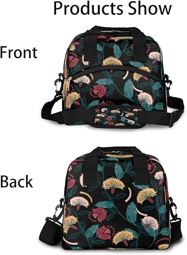 Vista 3 de Lonchera aislada para mujeres y hombres, estilo retro, bohemio, floral, grande, reutilizable, a prueba de fugas, bolsa de almuerzo con correa