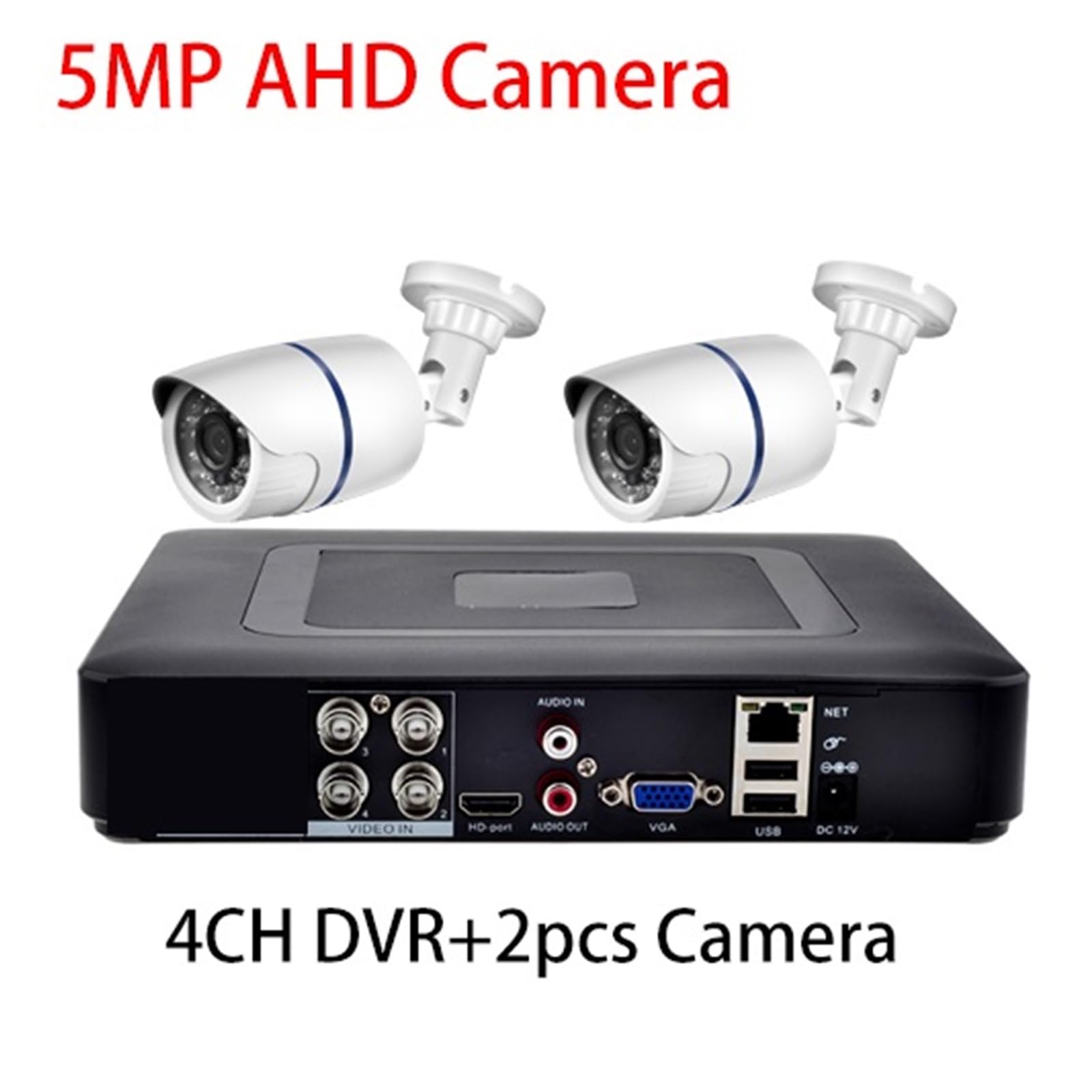 Cámara de Seguridad, de vigilancia CCTV H.265X cámara de Seguridad AHD grabadora de vídeo 4CH DVR Kit Exterior 1080P 5MP 2 uds cámara Tipo Bala(5MP)
