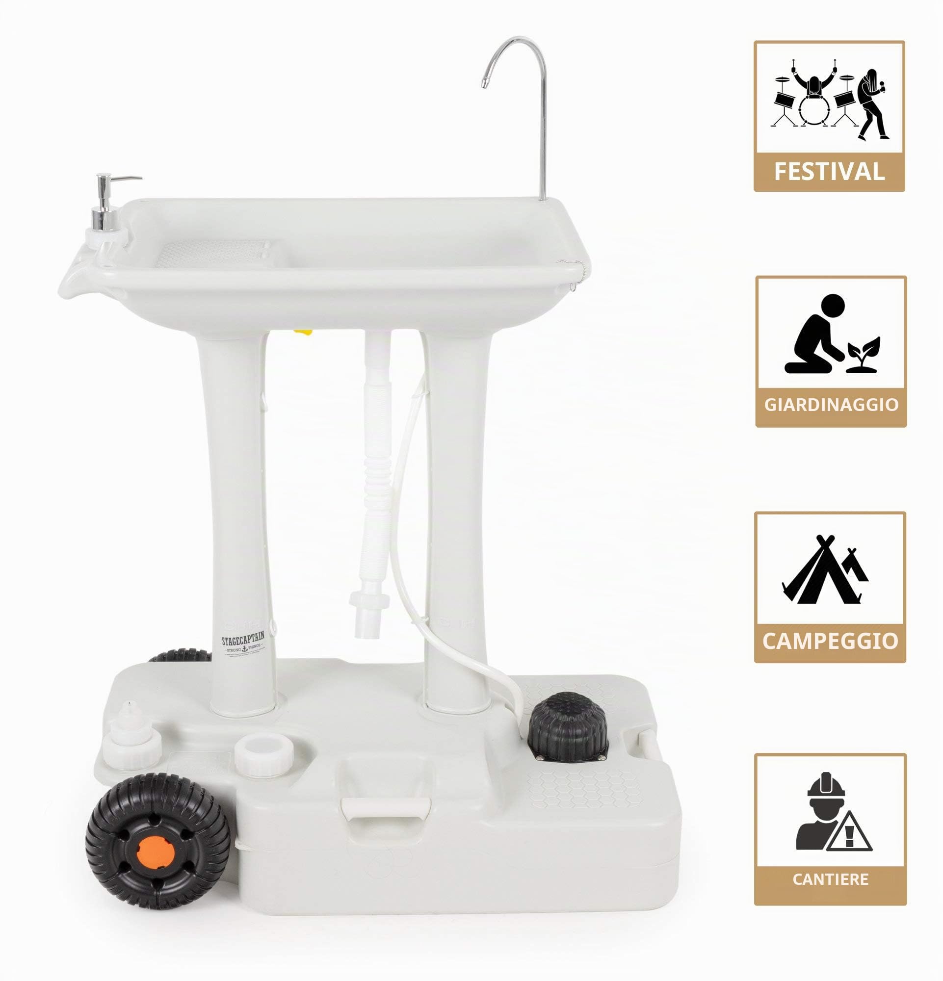 Stagecaptain PSW-30 Pro Quixie Lavabo portatile da campeggio set deluxe - Lavandino mobile lavaggio viaggio all'aperto serbatoio pompa meccanica - Lavello e funzione carrello e serbatoio delle acque