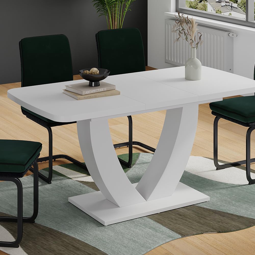 Vicco Mesa de Comedor Fenaro, Blanco, 120-160 x 80 cm | Extensible, con función extensible para ajuste flexible del tamaño de la mesa