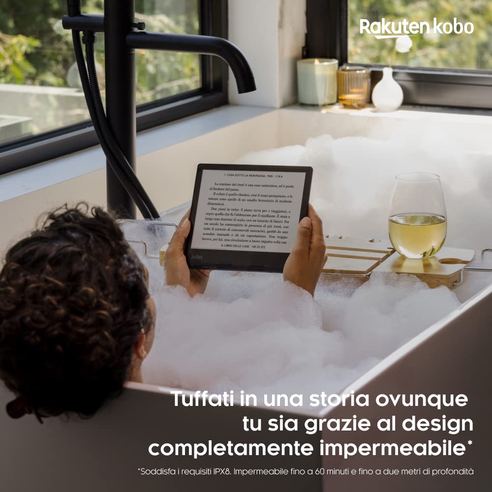 Kobo Sage | eReader | Touchscreen antiriflesso 8" HD | Impermeabile | Luminosità e temperatura colore regolabili | Riduzione luce blu | Bluetooth | WiFi | 32 GB | Tecnologia Carta E Ink