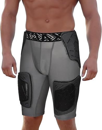 Miniatura 14 de Exxact Sports Gladiator - Faja de fútbol para adultos de 5 almohadillas para hombres con cadera, muslos, almohadillas para coxis, pantalones cortos