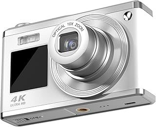 Câmera digital 4K, câmera dupla de 60 MP para crianças com zoom digital 10x, tela IPS de 2,8 polegadas, câmera de vídeo compacta com antitrepidação, luz de preenchimento para adolescentes, crianças, iniciantes (branca)