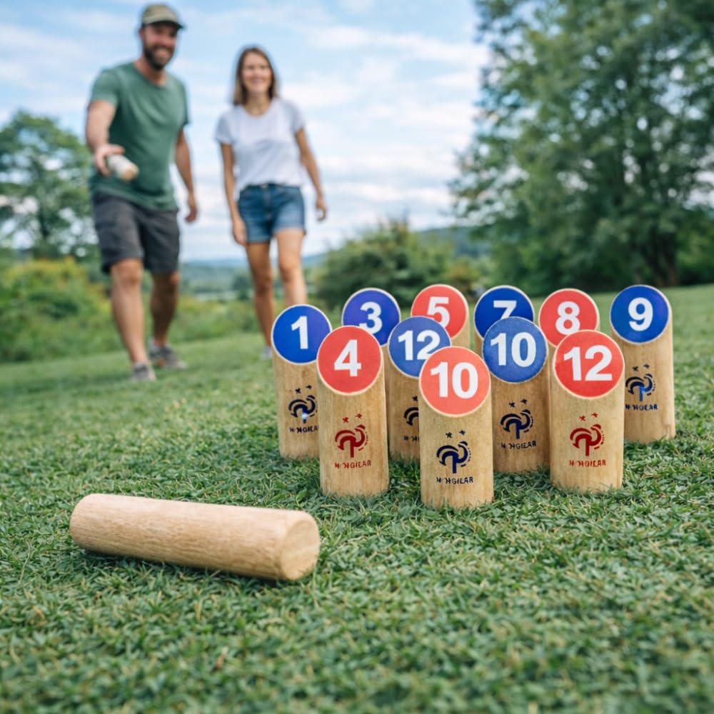 FFF Jeu de Quilles Finlandaises en Bois, Équipe de France, Jeu d'Adresse en Plein Air pour Jardin, Adultes et Enfants