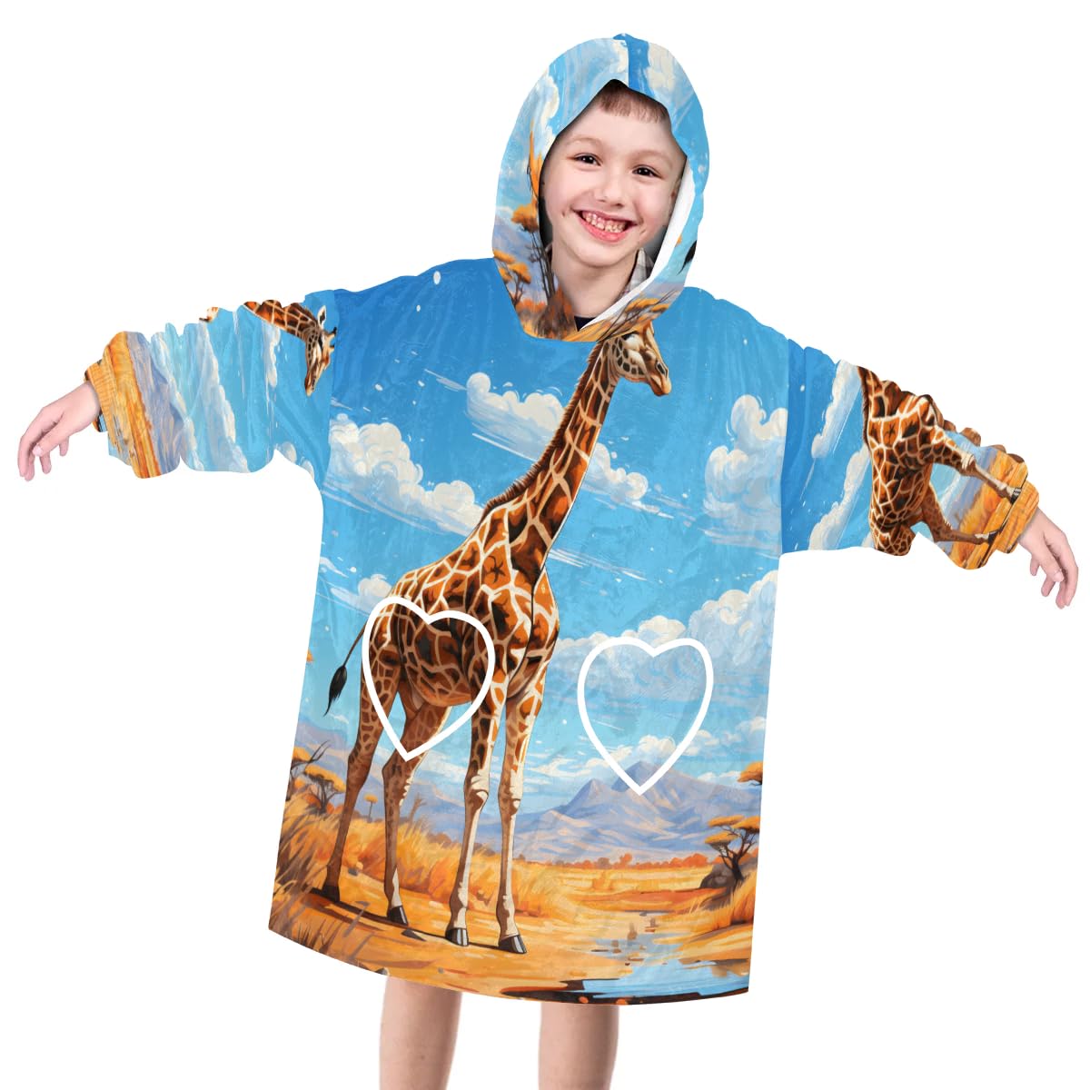 Wearable Blanket Hoodie for Kids, Herding Deer Fleece Sweatshirt Blanket Oversized Blanket Sweatshirt with Pocket Flannel Warm Hooded Blanket 6-10 Year Old Girl Boy Gift, One Size