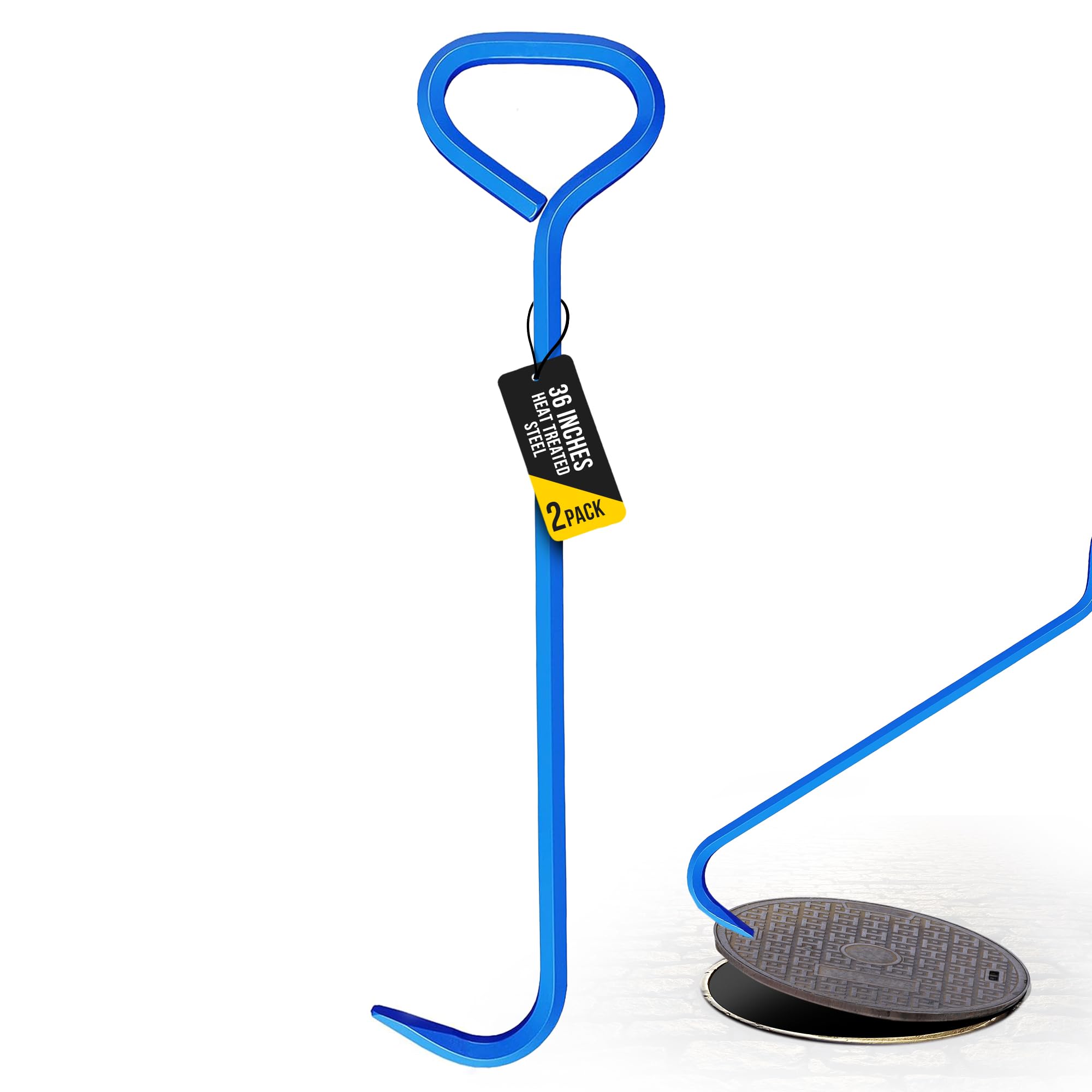 T&T Tools 36-Inch Manhole Hook - Heavy Duty Single Hook for Lifting Manhole Covers, Storm Drains, Septic Tank Risers - Rigid Hex Alloy Steel Tool for Lifting, Pulling, and Removing Covers - 2 Pack
