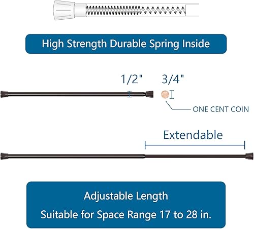 Miniatura 8 de TYRON - Barra de cortina de tensión de 11 a 17 pulgadas, barra de tensión corta pequeña extensible, sin taladro, para ventana, armario, cocina,