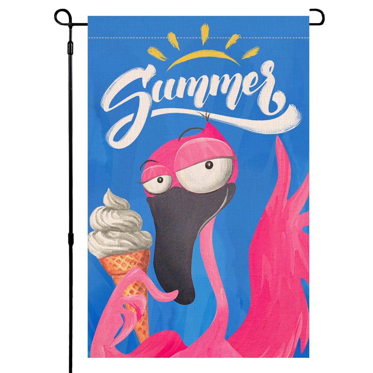 BLKWHT Summer Beach Garden Flag 12x18 Vertical Double Sided Flamingo Holding Ice Cream Farmhouse Holiday Outside Decorations Burlap Yard Flag BW673