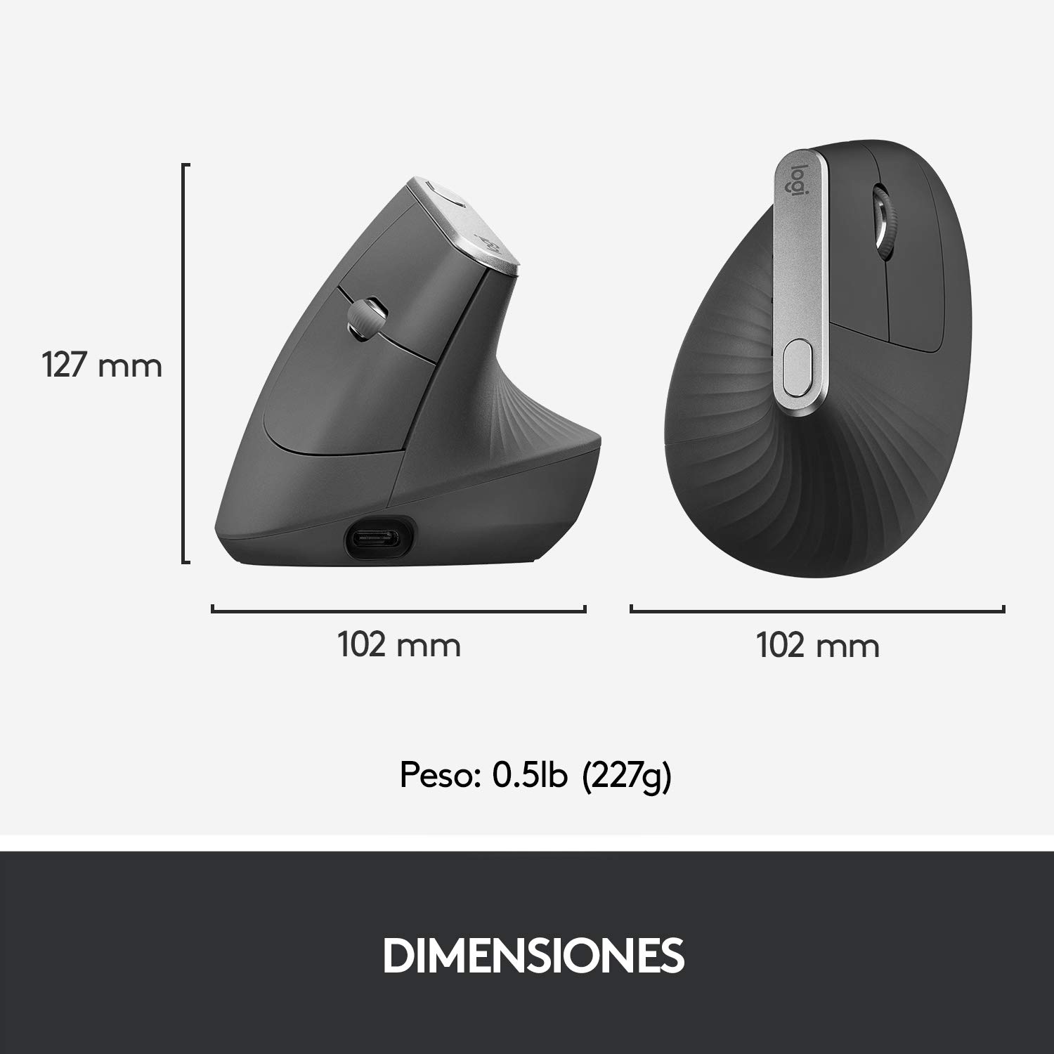 Logitech MX Vertical Ratón Inalámbrico Ergonómico, Multi-Ordenador, 2,4 GHz/Bluetooth con Receptor Unifying USB, Seguimiento Óptico 4000 dpi, 4 Botones, Carga Rápida, Portátil/PC/Mac/iPad OS - Gris