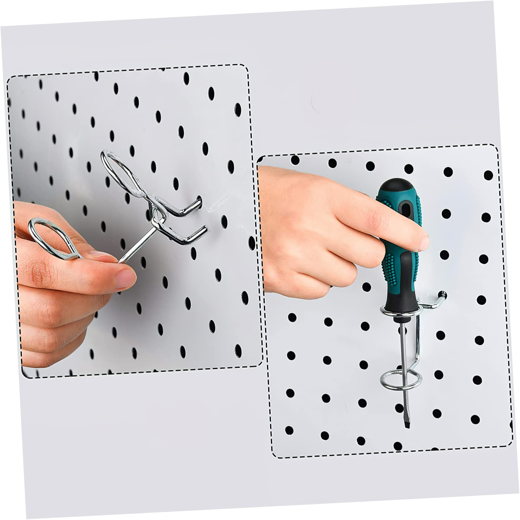 TOBBOMEY 20 Pcs Hardware Hooks Screwdriver Organizers for Pegboard Tool Hooks Iron Material Double-Ring Rack Easy Install