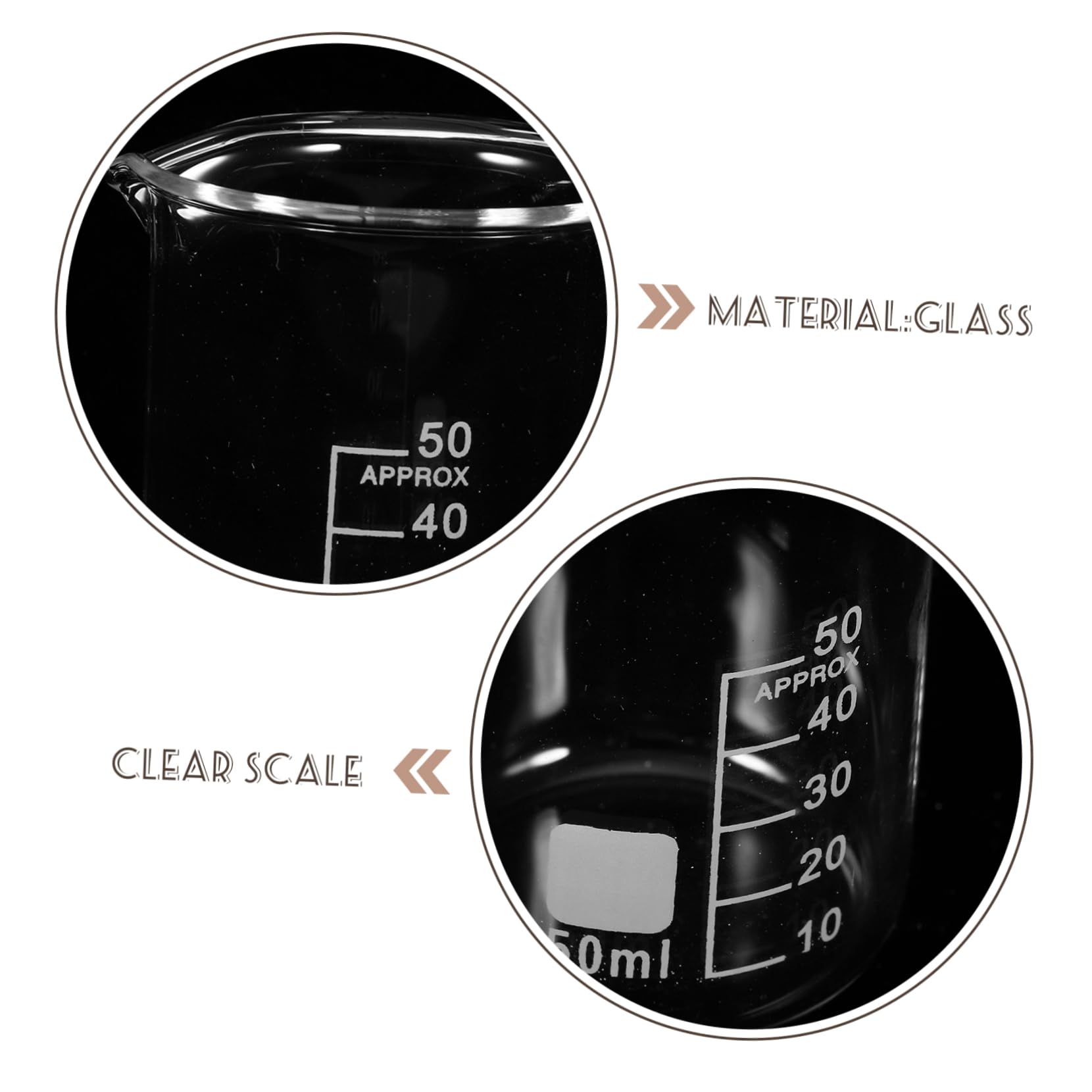 iplusmile Set 6 Pezzi Becher in Vetro Resistenti al Calore 50ml Scala Chiara e Becher Graduati per Progetti di Laboratorio e Uso in Cucina