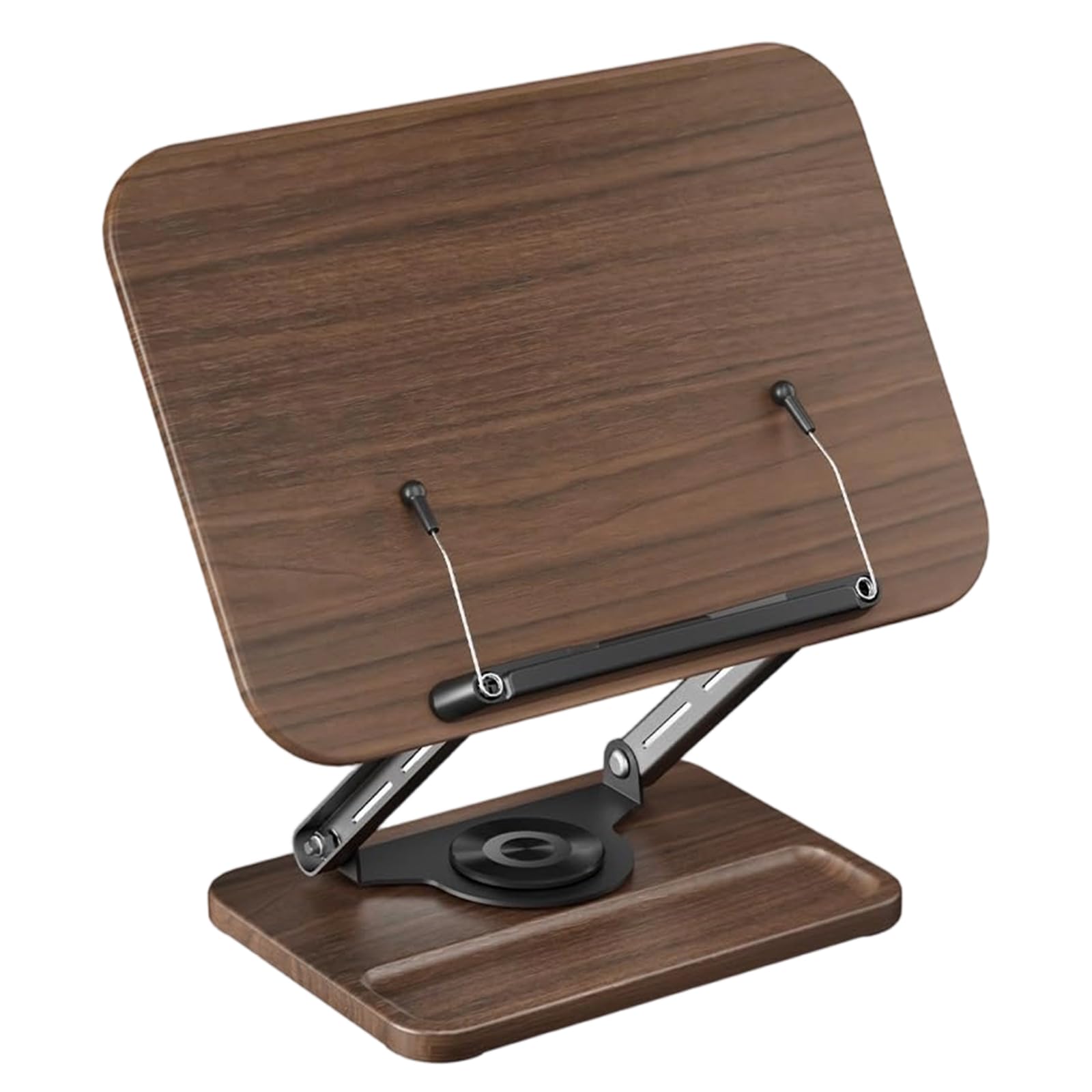 Support de livre réglable pour étude et cuisine - Rotation lisse à 360° - Clip de page extensible - Base en bois robuste - Rangement miniature réglable et ergonomique
