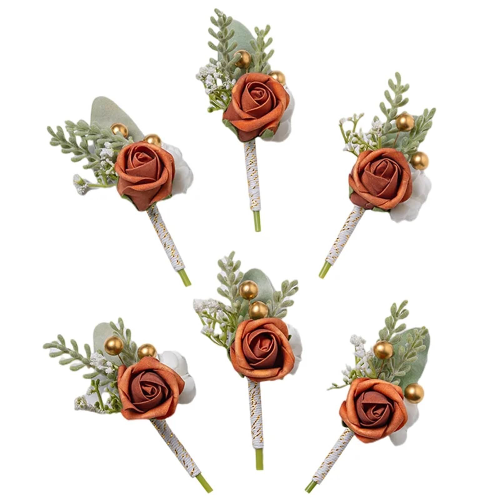Corsages for Weddings Burnt Orange Boutonniere Groom Best Man Groomsmen Artificial Flowers for Wedding Ceremony Rustic Marriage Prom(Grey)