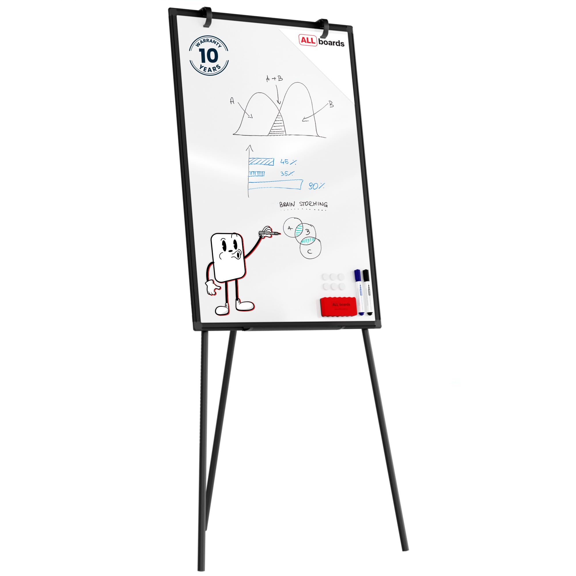 ALLboards Lavagna portablocco magnetica cancellabile 90x60cm nera