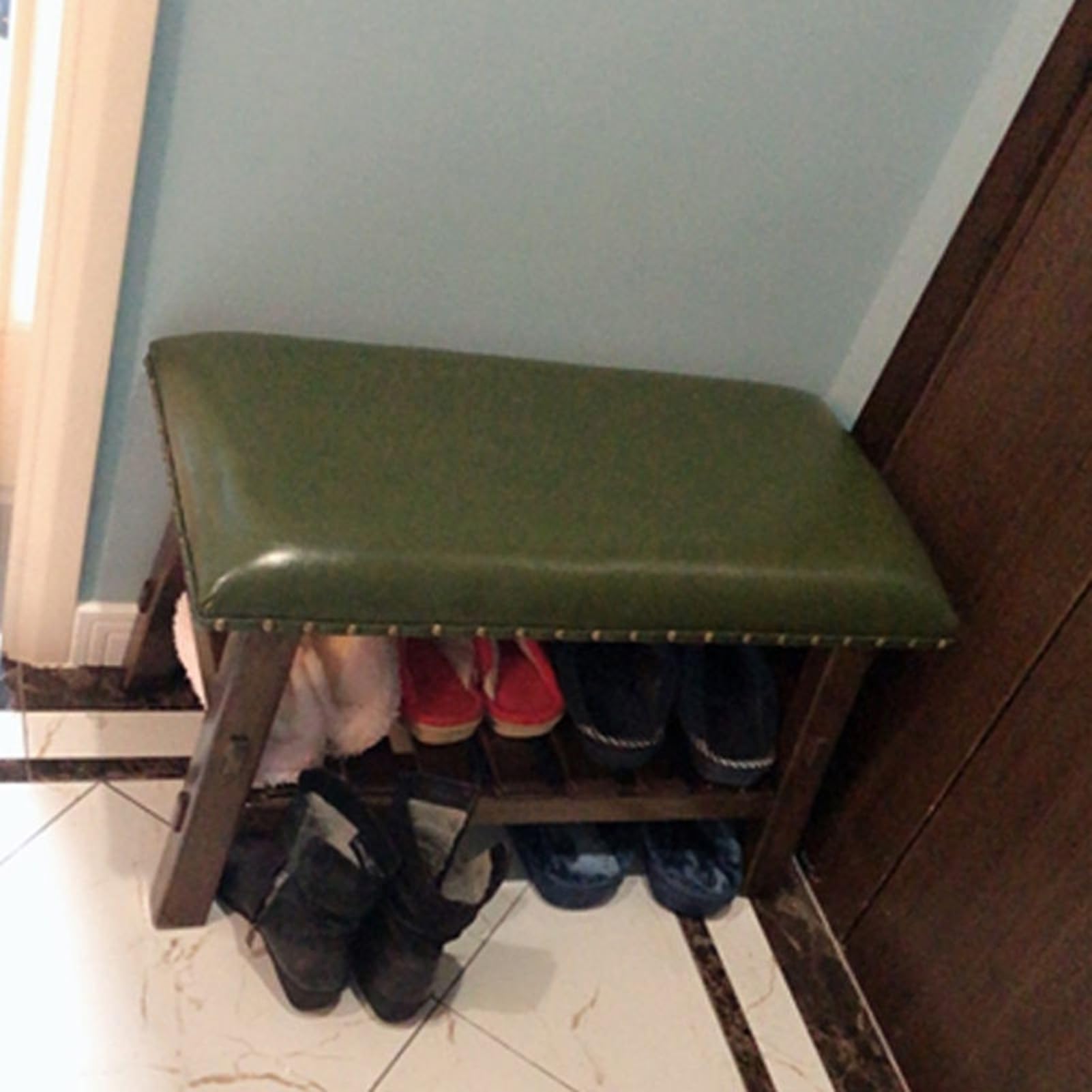 Banc à chaussures long en bois robuste au design épuré pour salon