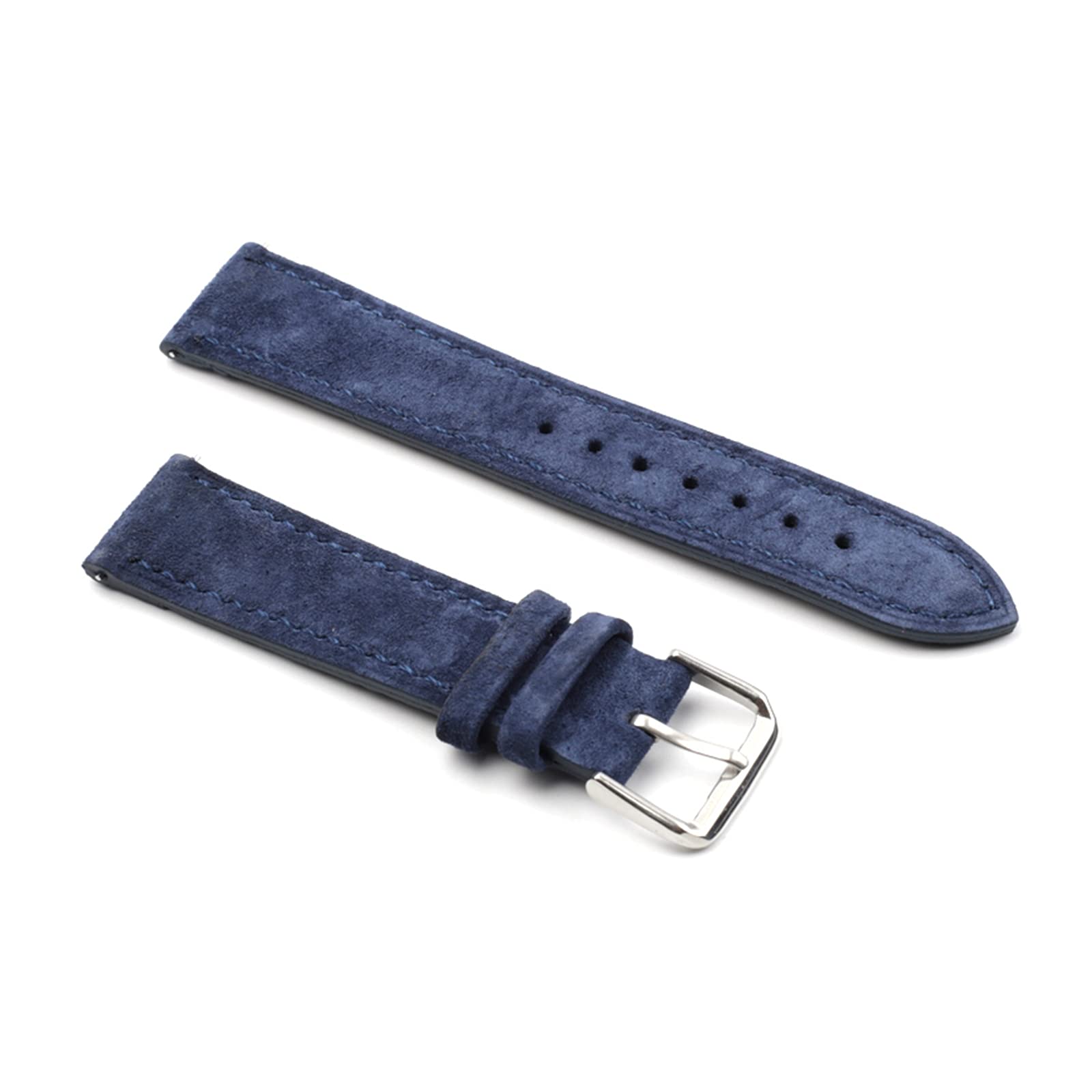 cocolook18mm/20mm/22mm/24mm Elegant Suede Vintage Leather Watchband Replacement Pin Buckle Watch Strap Wristband Bracelet, Blue, 20mm