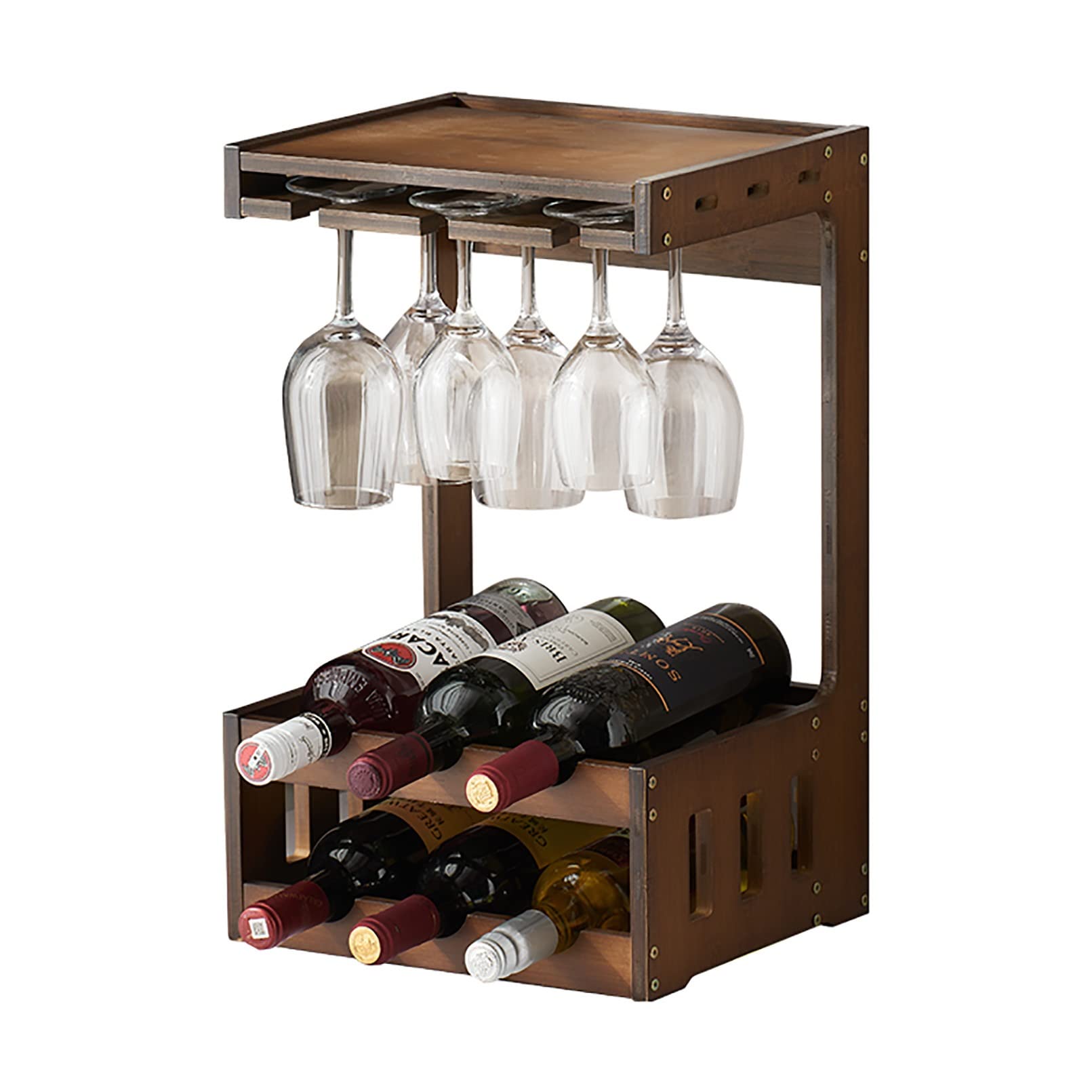 Casier à vin mural en bois avec support à verres à pied suspendu pour cuisine