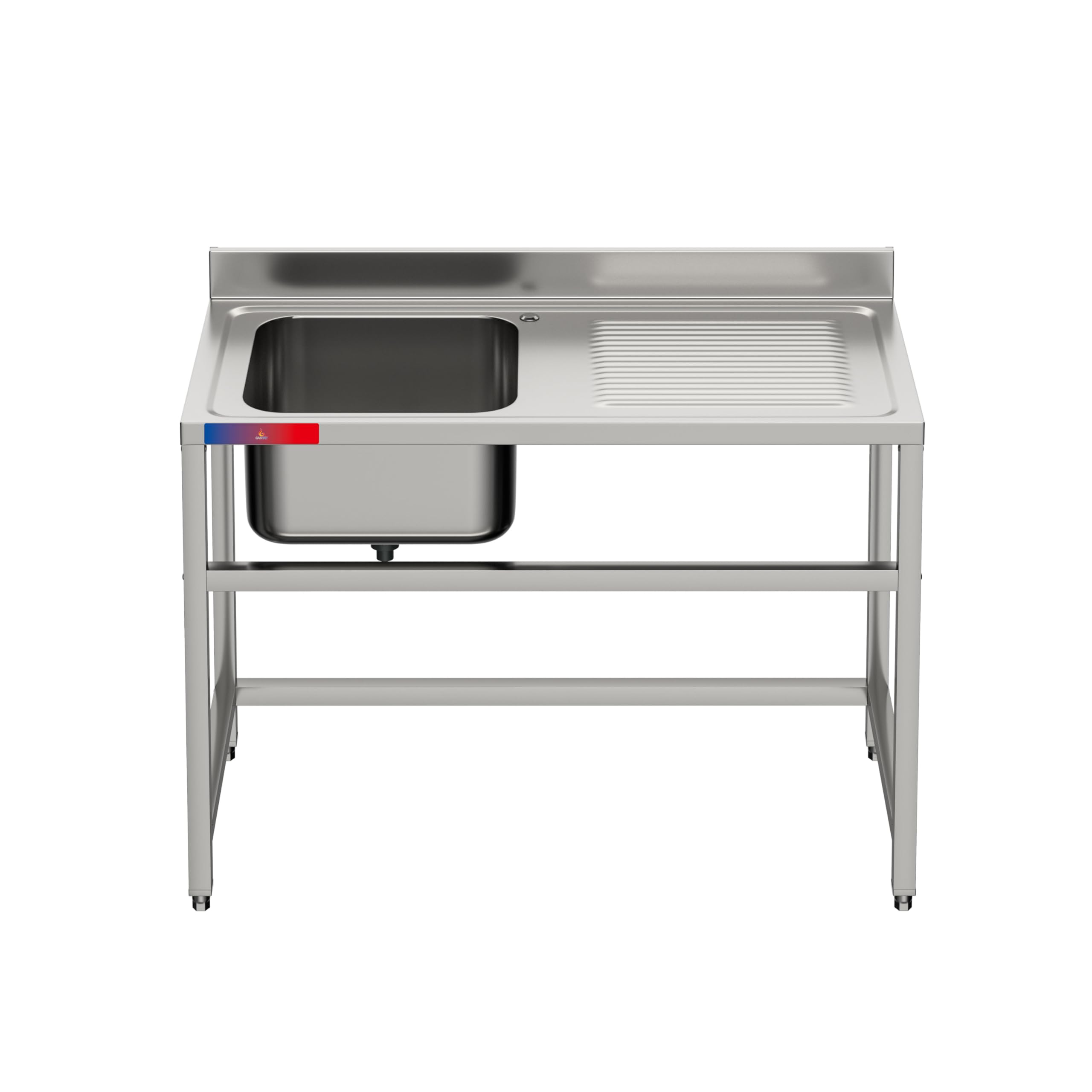 Fregadero Industrial Acero Inoxidable, 1 Seno con Escurridor, 120x60x85cm, Barra de Refuerzo, Peto Sanitario, Patas Regulables, Ideal Hostelería y Profesionales (Sin Grifo, Seno Derecha)