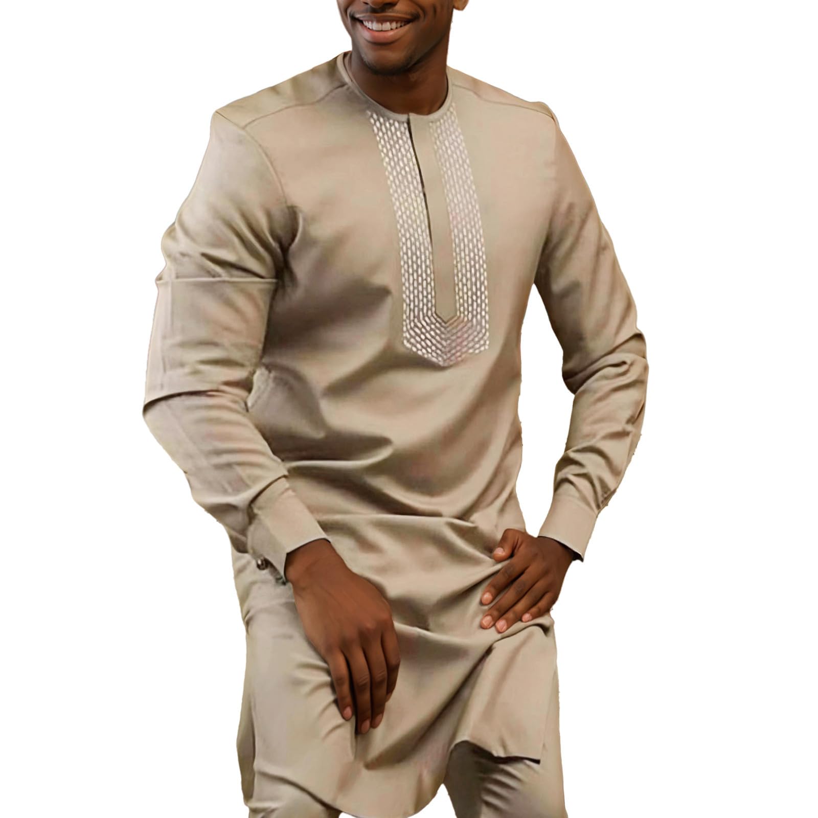 Générique Tenue Africaine Homme Dashiki Ensemble Africain 2 Pièces Pour Homme Boubou Africain Manche Longue Mode Hauts T-Shirts Affaires Africain Coupe Ajustée Fête Des Traditions Vêtements