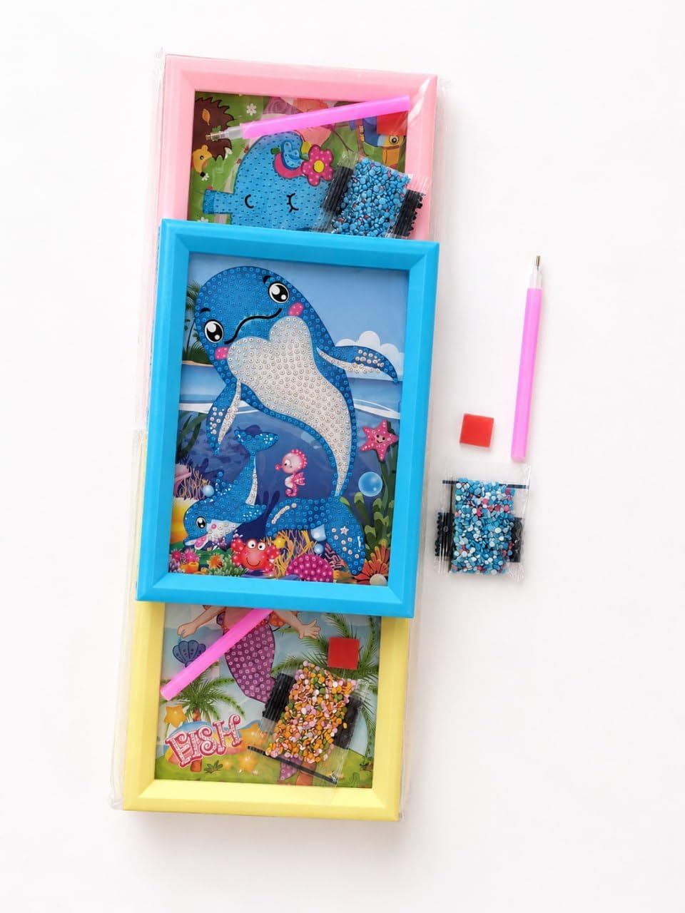 JIYA MANTR 2 Pcs 5D Diamond Painting Kit for Kids with Frame, DIY Crystal Gem Art & Craft Mosaic Set, Creative Diamond Dot Painting Kit, Educational Hobby Toy, Birthday Return Gift, Multi Design-image-8