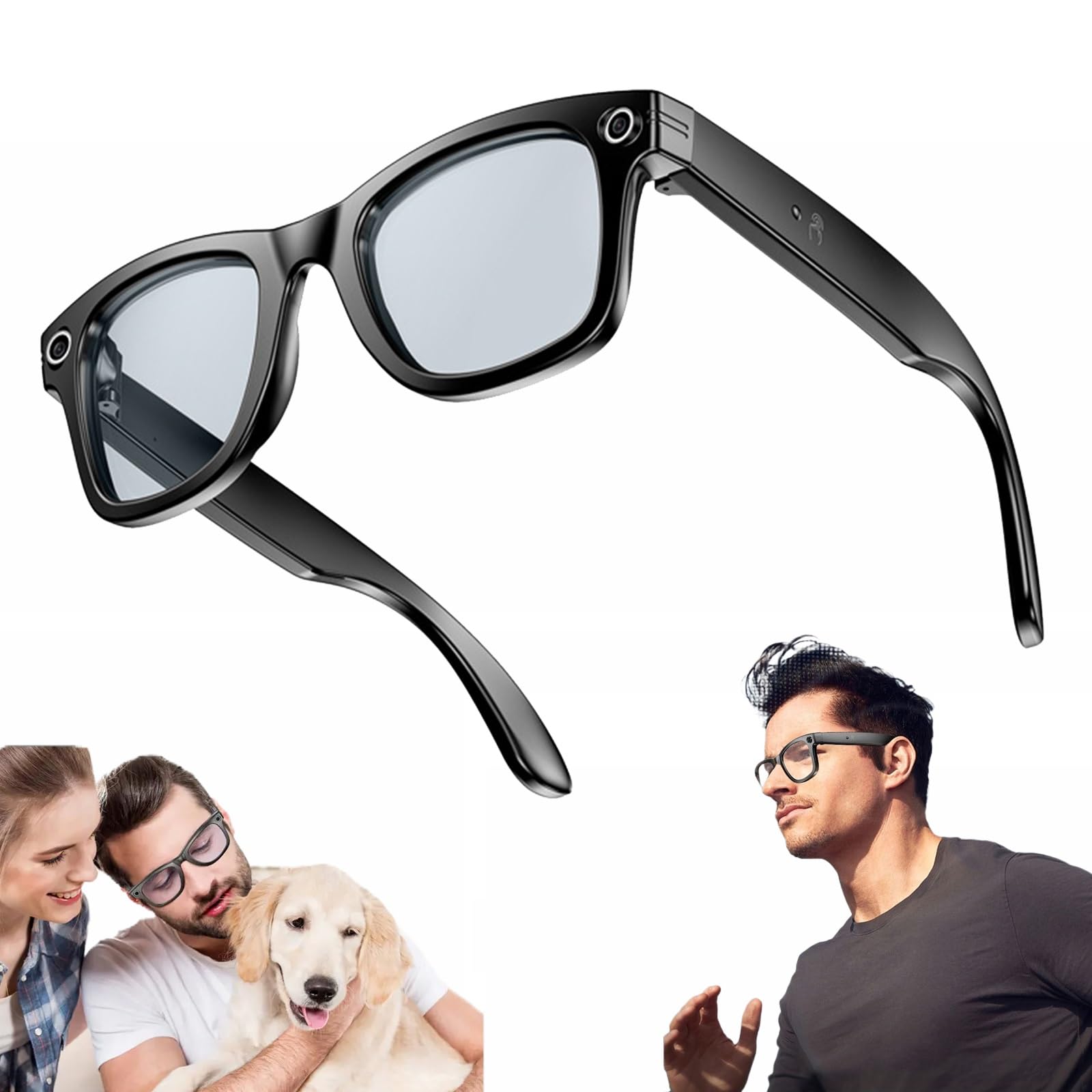AI Occhiali Con Fotocamera Intelligente, Fotocamera E Altoparlante Da 2MP, Per Video HD 720P E Audio Immersivo, Occhiali Da Sole Intelligenti Multifunzionali, Chat GPT Bluetooth(White)