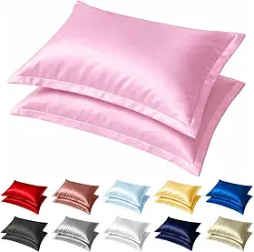Kit 2 Fronha de Cetim Toque Suave Seda com 4 Abas 50x70cm Conforto Capa de Travesseiro Cabelo Antifrizz Rosa Claro Material 100% Cetim