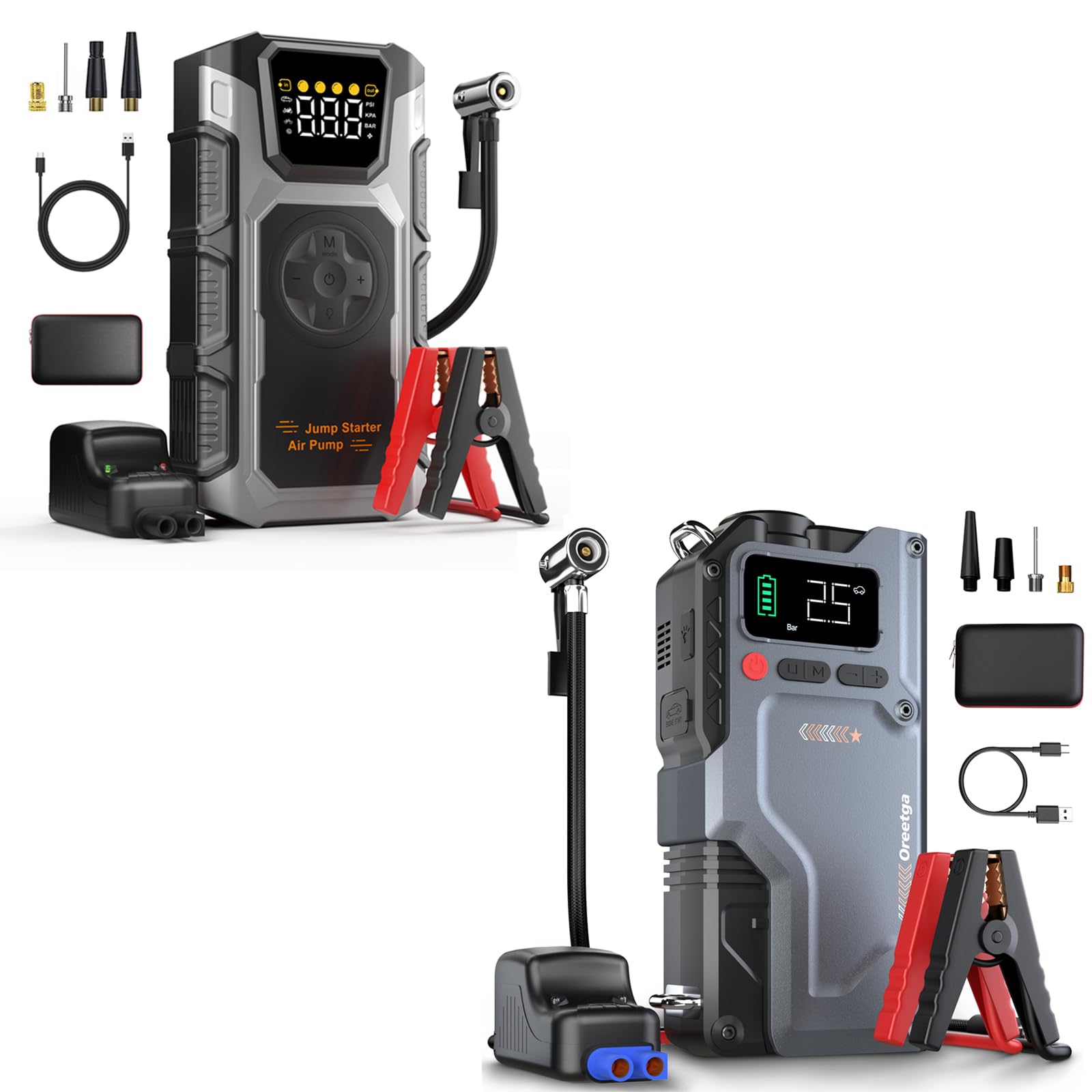 5000A Jumper Starter with Air Compressor & 9000A Car Battery Booster Jumper Box, 150PSI Car Tire Inflator Air Pump for All Gas/16.0L Diesel