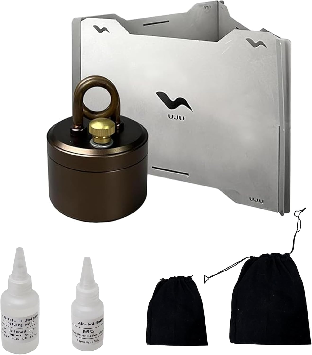 Portable UJU Alcohol Stove Set for Camping & Hiking with Windscreen Portable UJU Alcohol Stove Set for Camping & Hiking with Windscreen