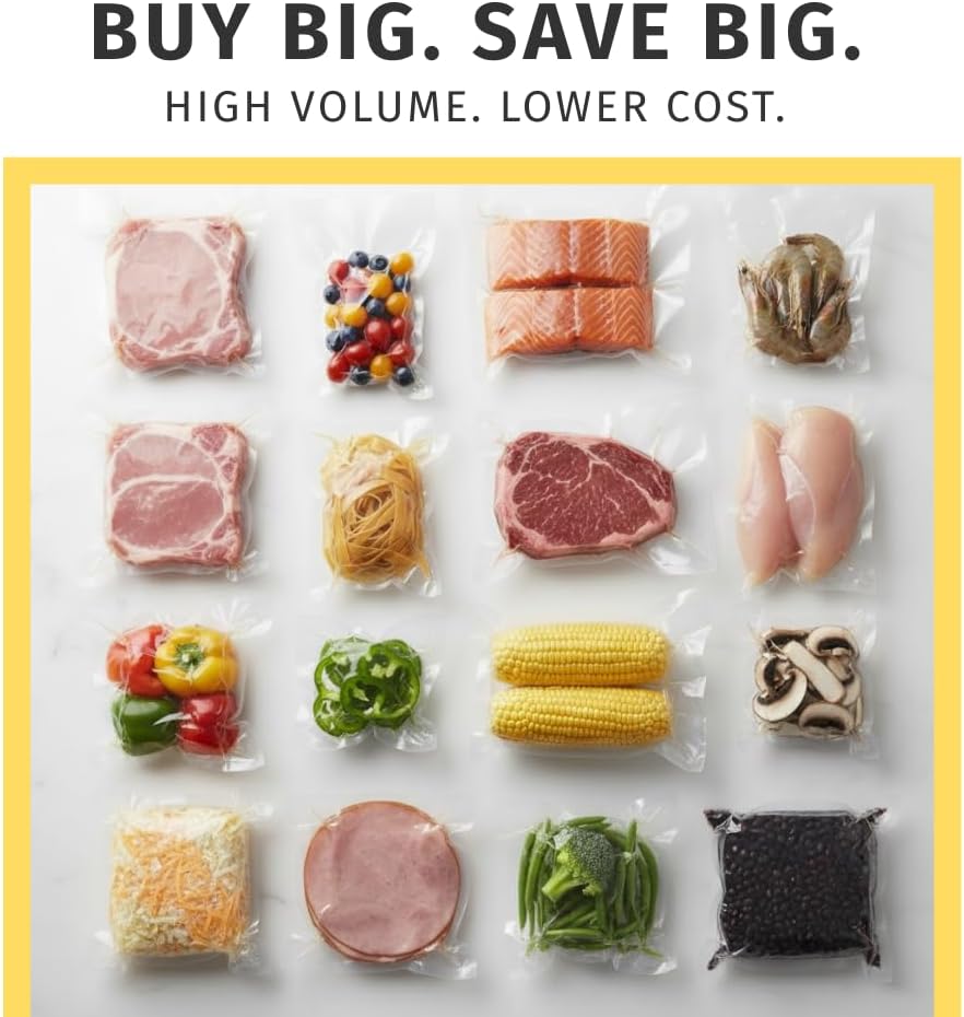 OutOfAir 6" x 10" Vacuum Sealer Bags 1,000 Bag (Bulk Case) - Heavy Duty 7-Layer 4 Mil Plastic, Commercial Grade, BPA Free, Food Safe, Fits All Vacuum Sealer Machines, Sous Vide Compatible