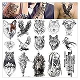 VANTATY 10 Sheets Realistic Tiger Temporary Tattoos Animals For Men Body Armband Soldier Fake Tatoo Stickers For Women Scorpion Wolf Deer Elk Eagle Bear Dot Adults Forearm Tattoos Girls Kids Teens.
