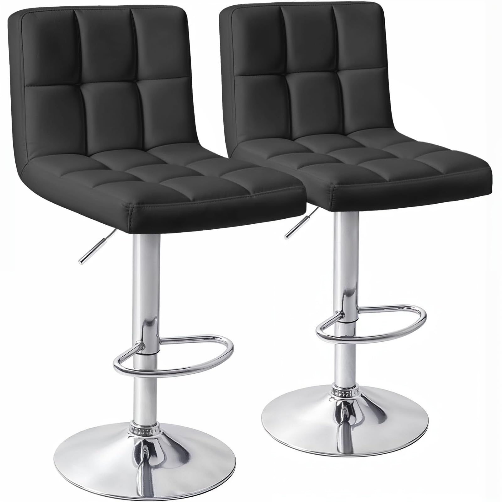 Decor & More - Modern Height Adjustable Bar Chairs for Home | 360 Degree Swivel Seat Top | Bar Chair for Home Kitchen with Footrest | Set of 2 (Metal) - Black