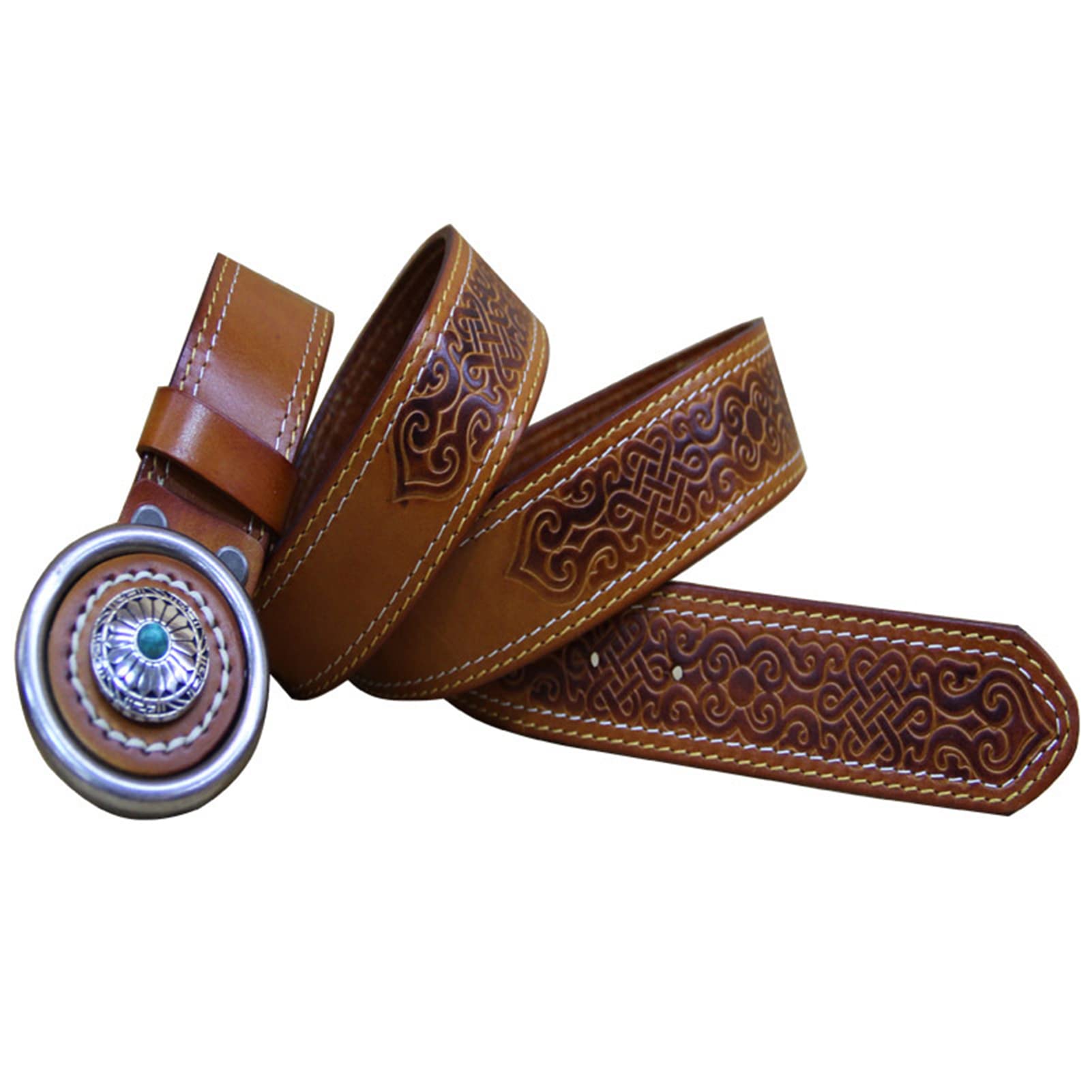 Cinture Western in Vera Pelle per Uomo Donna Cowgirl Cowboy Country Fashion Cintura Intricati Disegni Intagliati per Jeans Pantaloni, 38mm di Larghezza