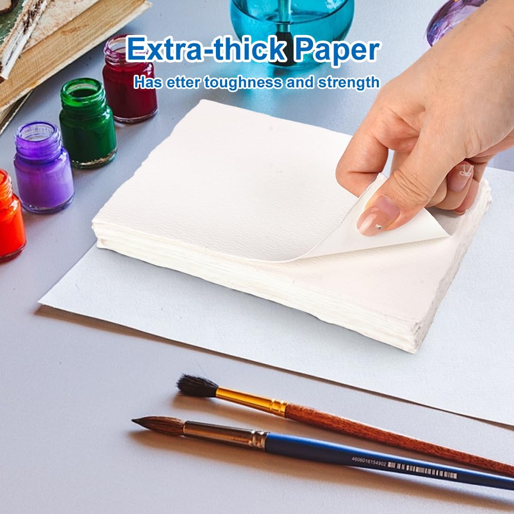 30 Fogli Carta Per Acquerelli Fatta A Mano 300g/m² – Formato 10,2x15,2 Cm, Pressata A Freddo, Testurizzata, Ideale Per Inviti E Pittura - 5
